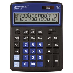 Калькулятор настольный Brauberg Extra-12-BKBU (206x155 мм), 12 разрядов, двойное питание, черно-синий - фото 25238
