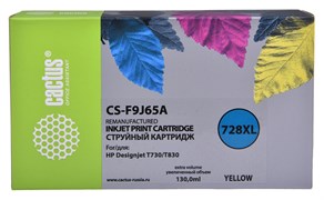 Струйный картридж Cactus CS-F9J65A (HP 728) желтый увеличенной емкости для HP DesignJet T730, T830 (130 мл)