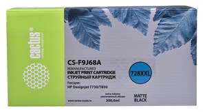 Струйный картридж Cactus CS-F9J68A (HP 728) черный матовый увеличенной емкости для HP DesignJet T730, T830 (300 мл)