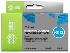 Струйный картридж Cactus CS-CN046 (HP 951XL) голубой увеличенной емкости для HP OfficeJet 251dw Pro, 276dw Pro, 8100 Pro, 8100e, 8600 Pro (N911a), 8600 Pro Plus (N911g), 8610 Pro (A7F64A), 8615 Pro, 8616 Pro, 8620 Pro (A7F65A) (26 мл)