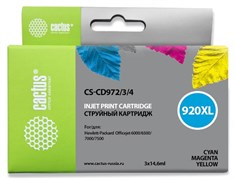 Комплект струйных картриджей Cactus CS-CD972/3/4 (HP 920XL) для HP OfficeJet 6000 Pro, 6500, 6500a, 7000, 7500, 7500a (e910a) (3 x 14,6 мл)