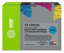 Струйный картридж Cactus CS-C9352C (HP 22XL) цветной увеличенной емкости для HP DeskJet 3920, 3940, D1300, D1400, D1560, D2360, D2400, F300, F2100, F2280, F2290, F4172; OfficeJet 1410, 4300, 4352, J3680, J5520; PSC 1400 (18 мл)