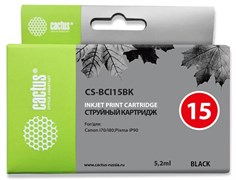 Струйный картридж Cactus CS-BCI15BK (BCI-15BK) черный для Canon i 70, 80; Canon Pixma iP90, iP90v; Canon Pixus 50, 50i, 80, 80i (5,2 мл)