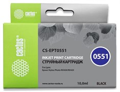 Струйный картридж Cactus CS-EPT0551 (T0551) черный для принтеров Epson Stylus Photo R240, R245, RX420, RX425, RX430, RX520 (10 мл)