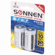Батарейки комплект 2 шт., SONNEN Alkaline, С (LR14, 14А), алкалиновые, блистер
