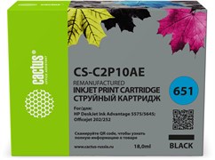 Струйный картридж Cactus CS-C2P10AE (HP 651) черный для HP 5575, 5645; Officejet 202, 252 (18 мл)